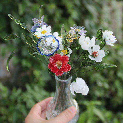 淄博琉璃手工仿真花玻璃家居桌面装饰花瓶插花水晶永生花摆件礼物