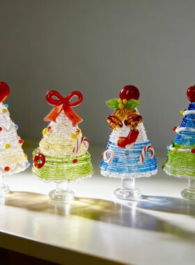 淄博琉璃圣诞树圣诞节礼物玻璃摆件工艺品车载礼品桌面装饰旋转礼