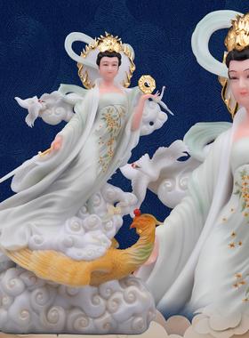 汉白玉彩绘九天玄女神像摆件