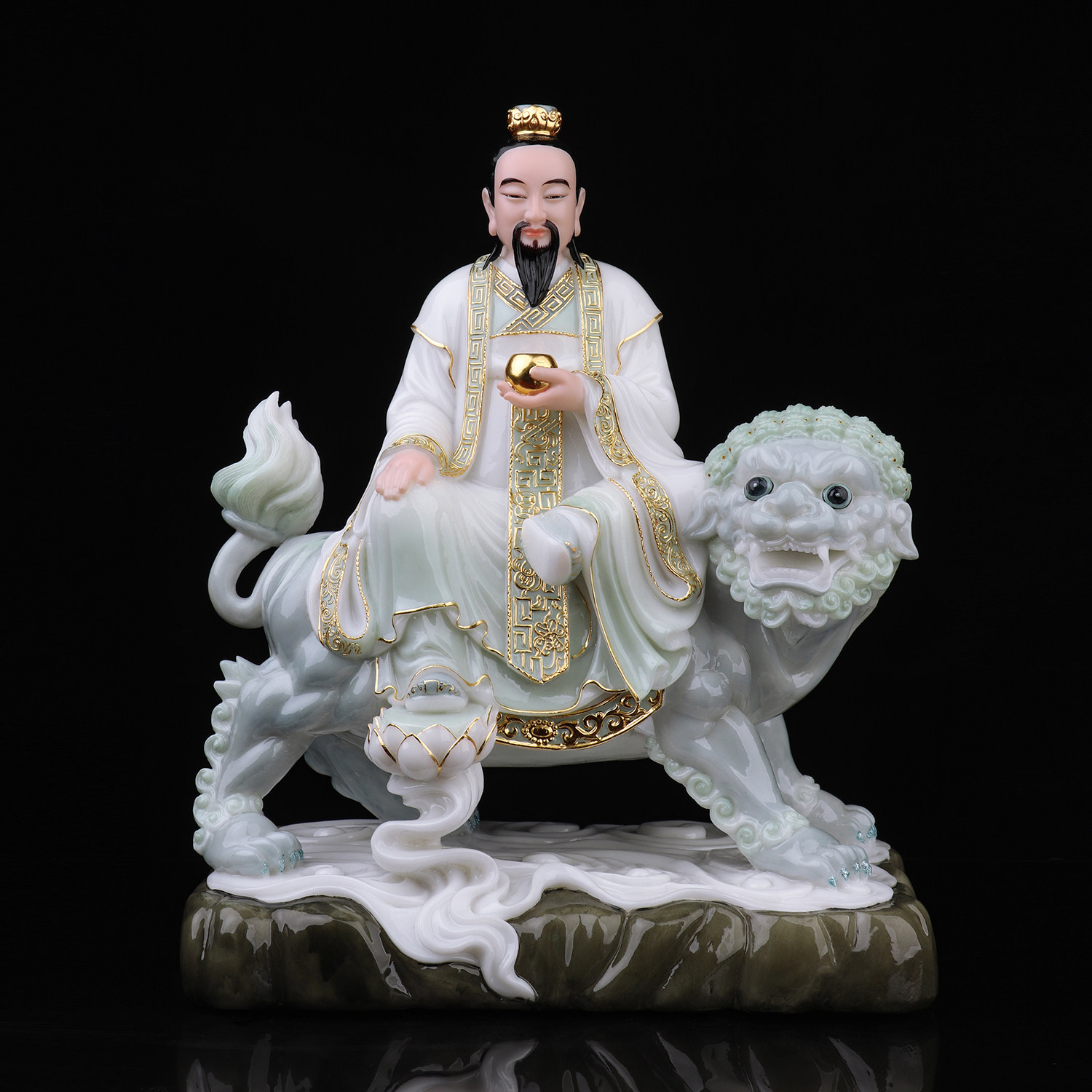 康盛汉白玉彩绘太乙救苦天尊神像救苦爷坐骑太乙真人像家居摆件