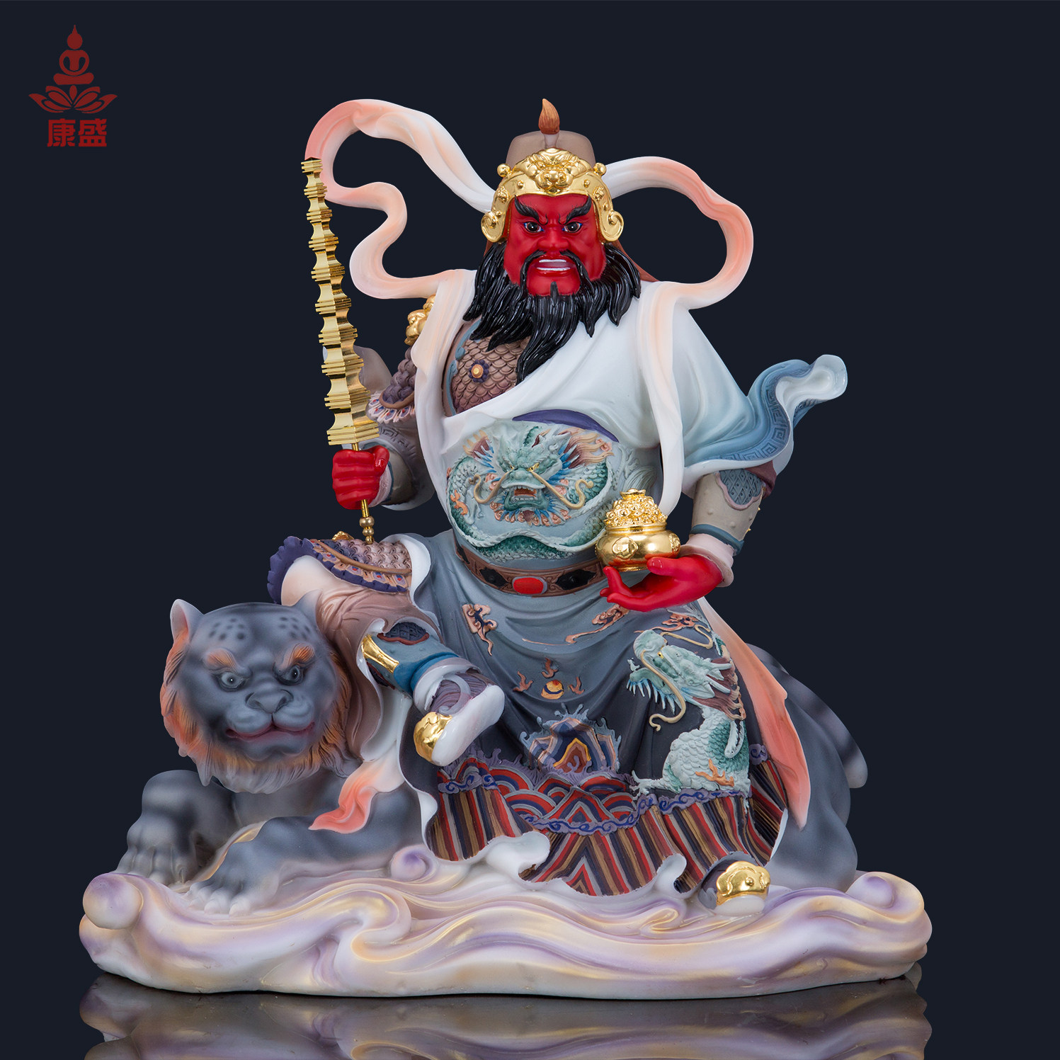 汉白玉武财神赵公明神像骑虎像中路财神玄坛赵元帅家用中式摆件