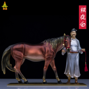 照夜白月下白图黄铜彩绘手工骏马客厅家居装饰铜马摆件纯铜工艺品