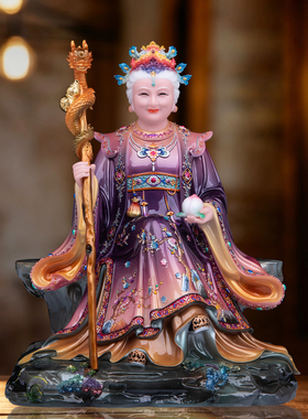 汉白玉彩绘泰山奶奶神像供奉摆件