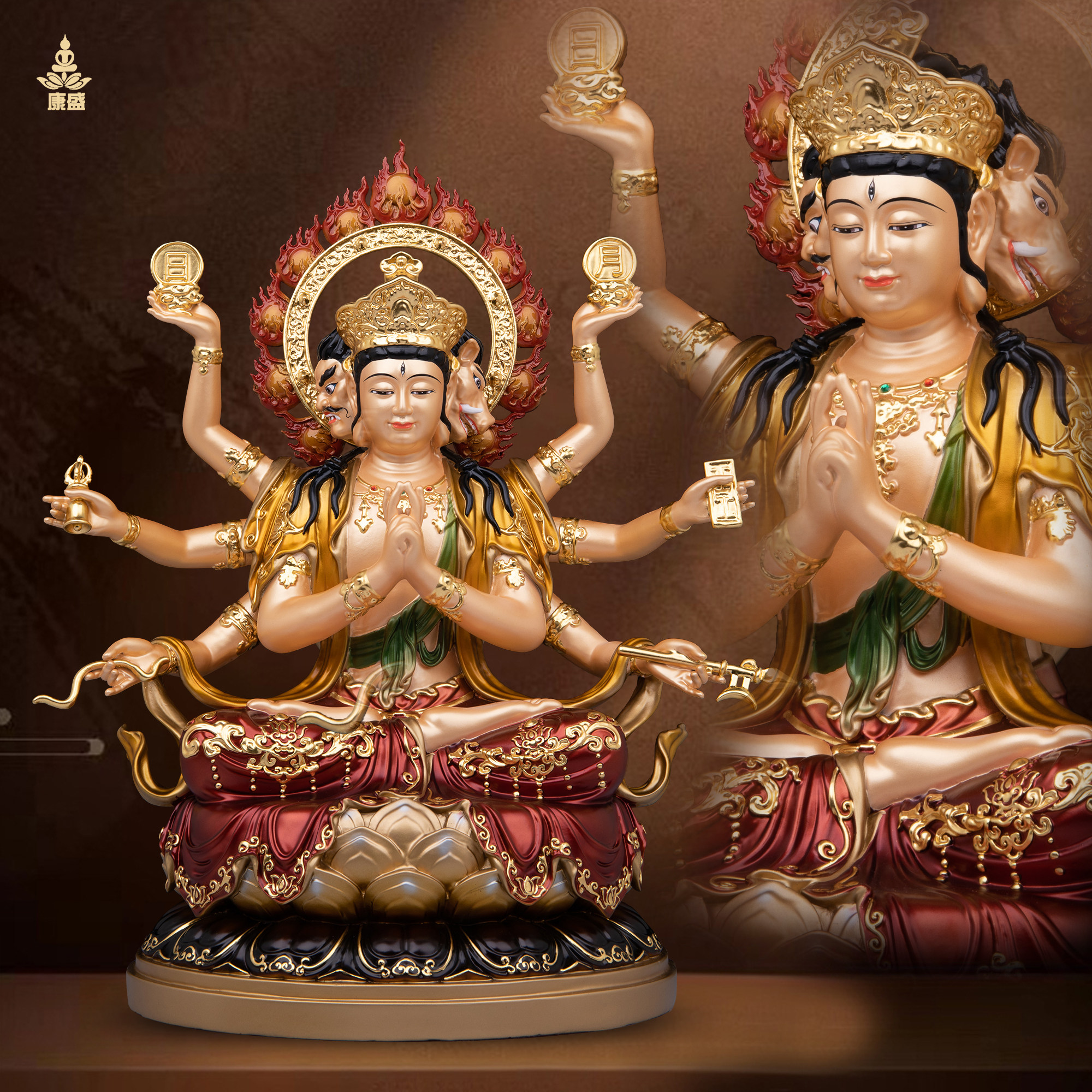 康盛黄铜供奉摆件中式斗姆佛像