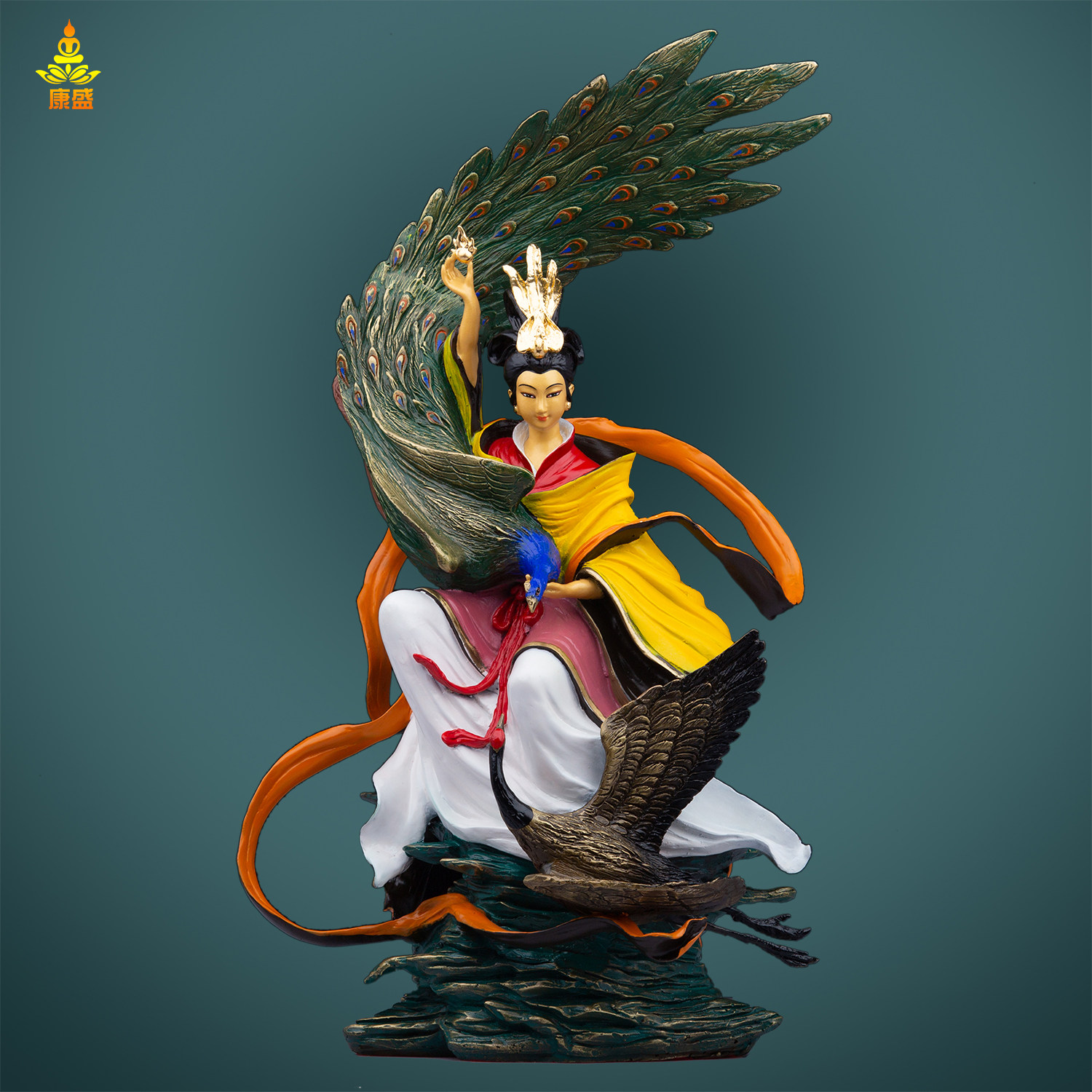 康盛黄铜彩绘九天玄女神像