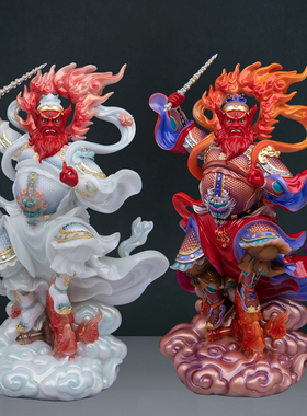 汉白玉彩绘王灵官神像供奉摆件