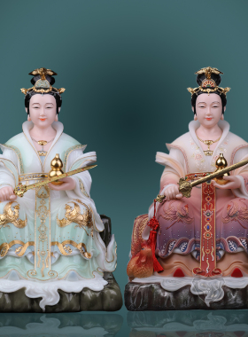 汉白玉彩绘九天玄女像家用摆件