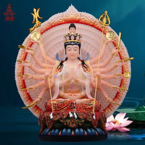 16寸汉白玉千手观音佛像精工彩绘千手千眼观世音菩萨家居佛堂摆件