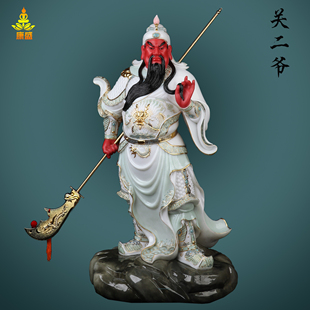 汉白玉关公神像关帝圣君招财关二爷横刀关羽财神爷供奉武财神佛像