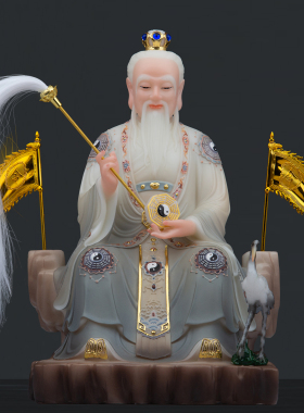 康盛汉白玉彩绘鸿钧老祖神像鸿钧道人创始元灵道家祖师供奉摆件
