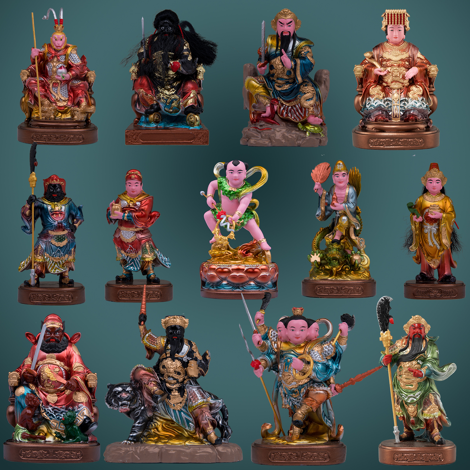 树脂齐天大圣关公车载小神像摆件