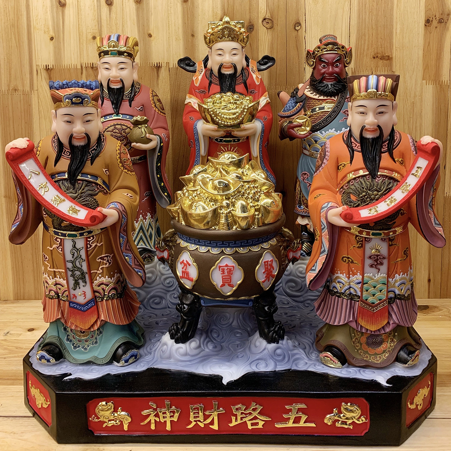 树脂彩绘五路财神神像