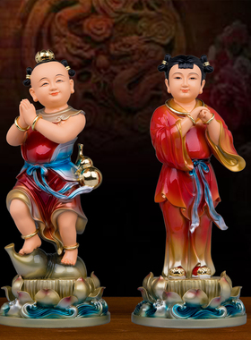 树脂彩绘家用道家童子玉女像