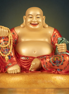 铜雕彩绘弥勒佛摆件家居开业供奉
