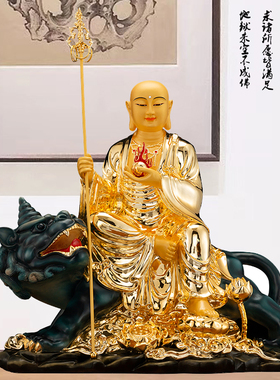 谛听纯铜鎏金九华山地藏王菩萨像
