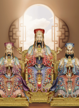 康盛黄铜供奉摆件中式三官大帝像