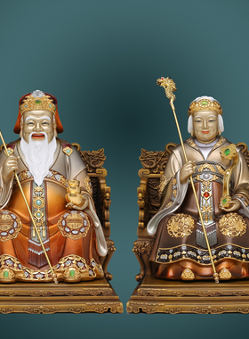 纯铜土地公土地婆神像客厅工艺品