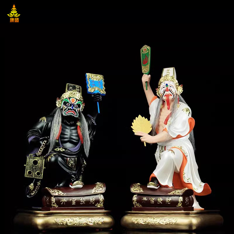 树脂彩绘七爷八爷神像摆件
