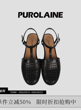 PUROLAINE 朴羚·「Efes」Rome系列时尚女真皮手工镂空罗马凉鞋