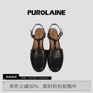 PUROLAINE 朴羚·「Efes」Rome系列时尚女真皮手工镂空罗马凉鞋