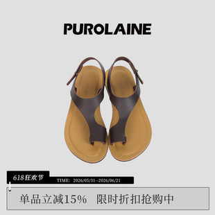 PUROLAINE朴羚·Temple平底夏季凉鞋复古真皮慵懒套趾凉鞋