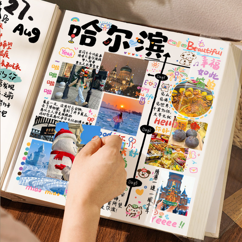 diy旅行纪念相册自粘贴覆膜式情侣闺蜜3寸拍立得照片收纳大容量六