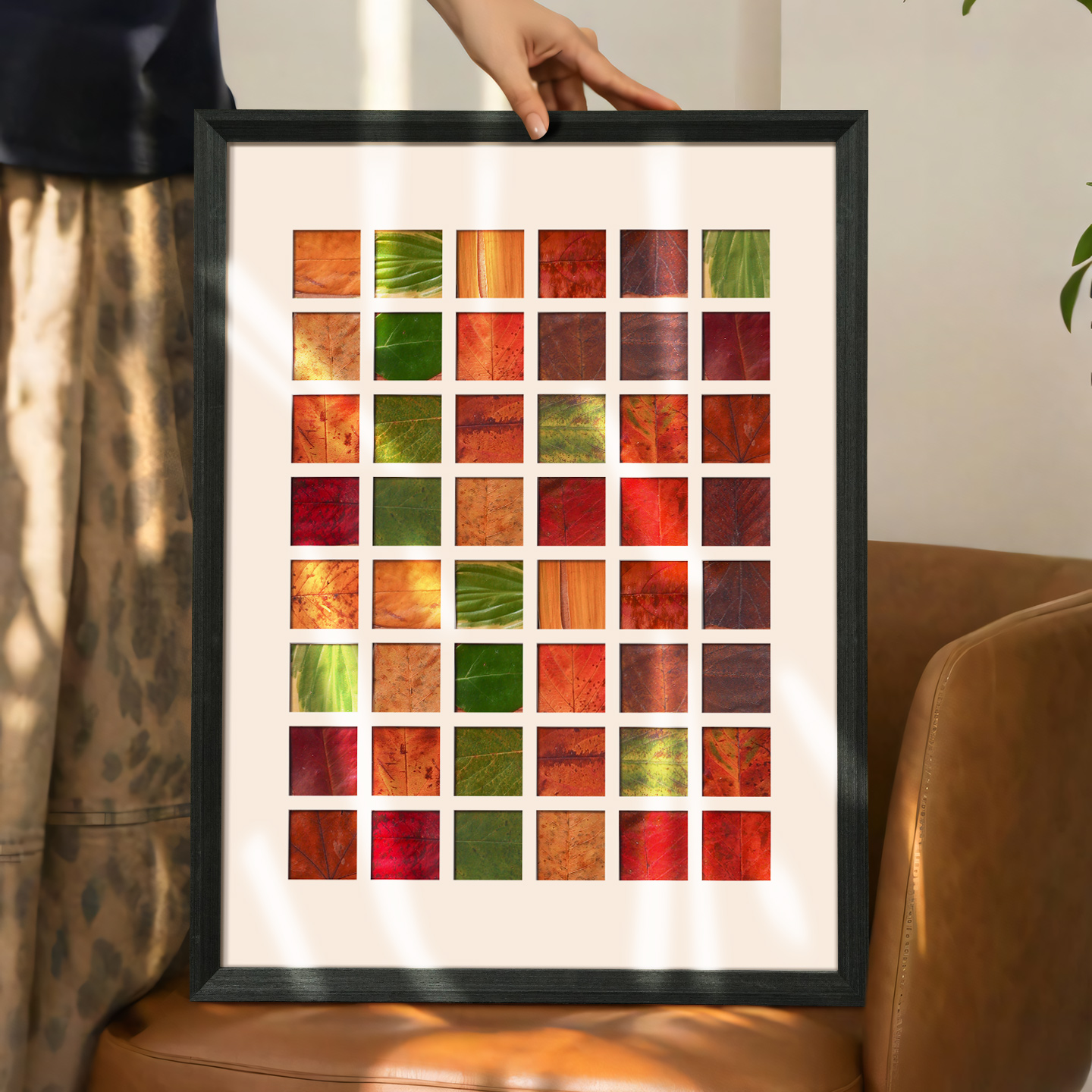 捡秋做成相框纪念品手工作业