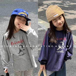 儿童字母印花宽松卫衣韩版春秋款男女童长款长袖打底衫宝宝上衣潮