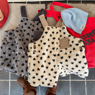 儿童可调节背带裤短裤韩版秋冬款男女童洋气连体裤宝宝羊羔毛裤子