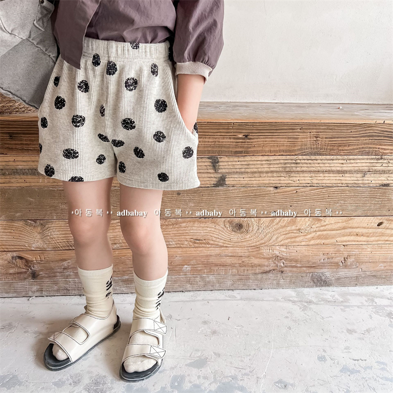 儿童纯棉波点短裤夏季韩版童裤男女童运动裤女宝宝华夫格沙滩裤