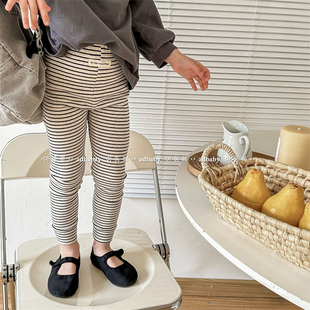 小脚裤 女童条纹打底裤 小女孩长裤 春秋儿童宝宝弹力百搭休闲裤 韩版