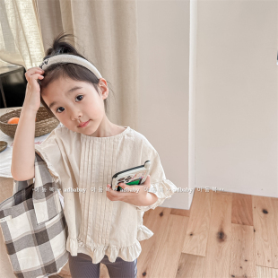 女童韩版水洗棉泡泡袖短袖衬衫衬衣夏季薄款儿童宝宝宽松百搭T恤