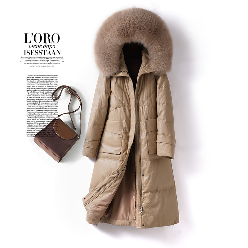今年流行特惠皮羽绒服真狐狸毛领皮衣女真皮绵羊皮外套皮衣中长款