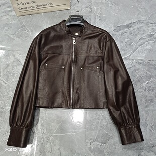 小个子立领绵羊皮油 酷飒风短款 今年流行特惠真皮皮衣女秋季 新款