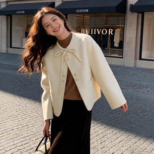 今年流行特惠【赫本小香】新款韩系双面羊绒大衣女短款小个子休闲