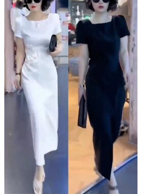 今年流行特惠23523大爱美依缘2025夏季新款洋气纯色连衣裙修身