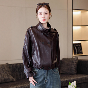 明星同款 新款 油蜡绵羊 2025秋冬季 今年流行特惠真皮皮衣女短款