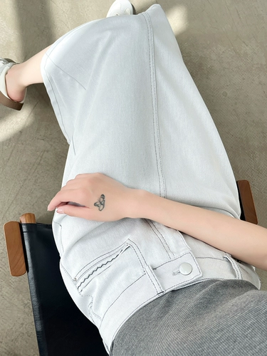 Белая летняя тонкая джинсовая юбка, высокая талия, средней длины