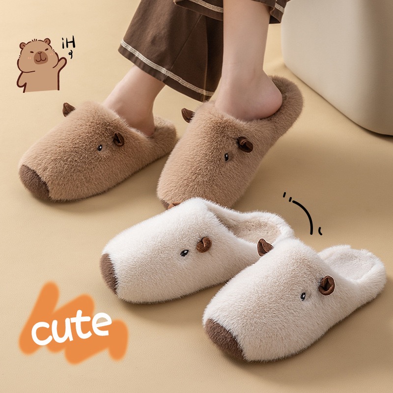 卡皮巴拉棉拖鞋男女款2025新款秋冬季居家室内保暖居家毛毛拖鞋女