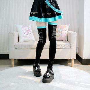 初二次元音液态皮过膝袜 动漫大腿袜皮革长筒袜皮袜未来