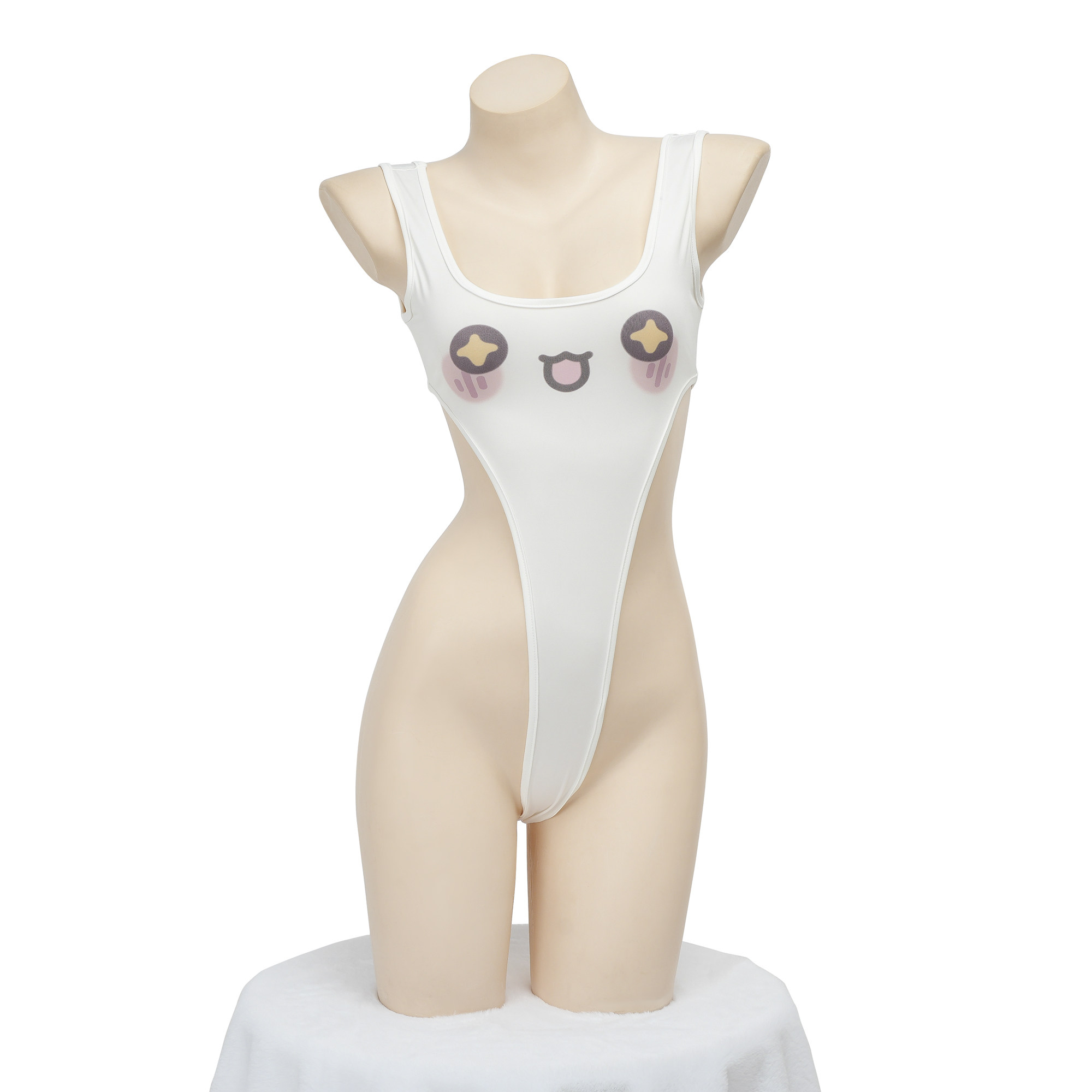 萌星酱印花连体比基尼 二次元颜文字睡衣高叉泳衣私房睡衣连体衣