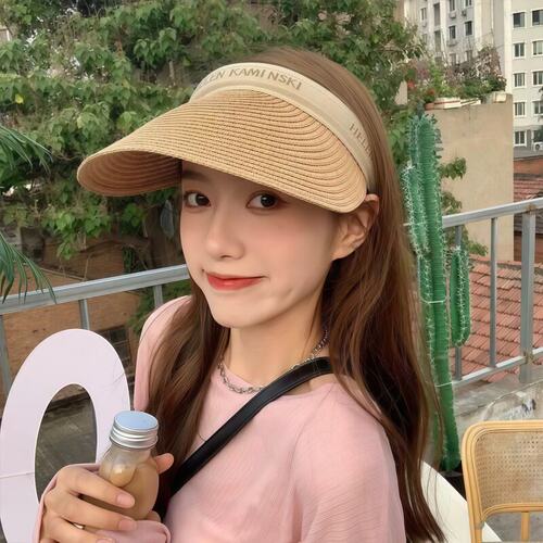 草编发箍式空顶防晒遮阳帽女