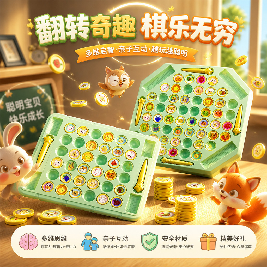 儿童玩具桌面游戏2026新款翻翻棋益智儿童记忆力训练玩具亲子互动图片