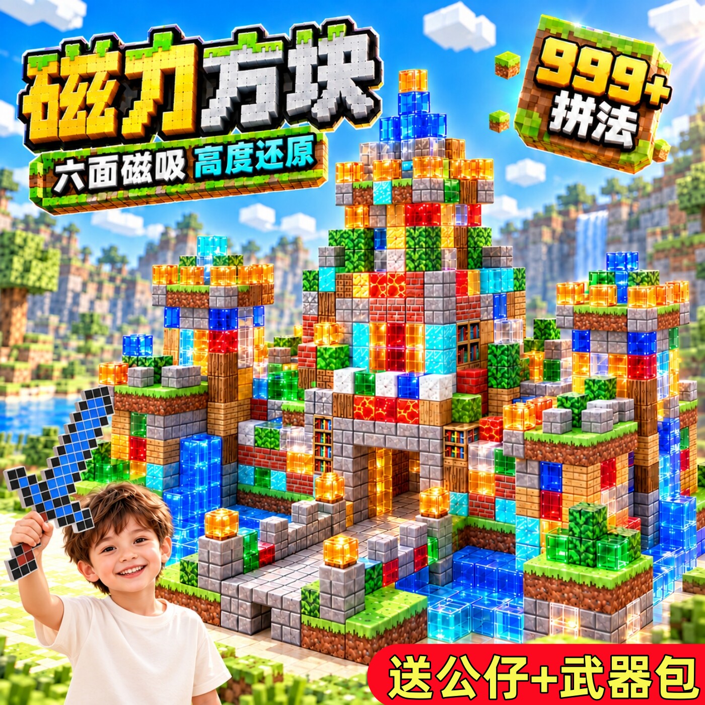 我的世界磁力方块全套女男孩拼图儿童3到6岁益智拼装磁吸积木玩具