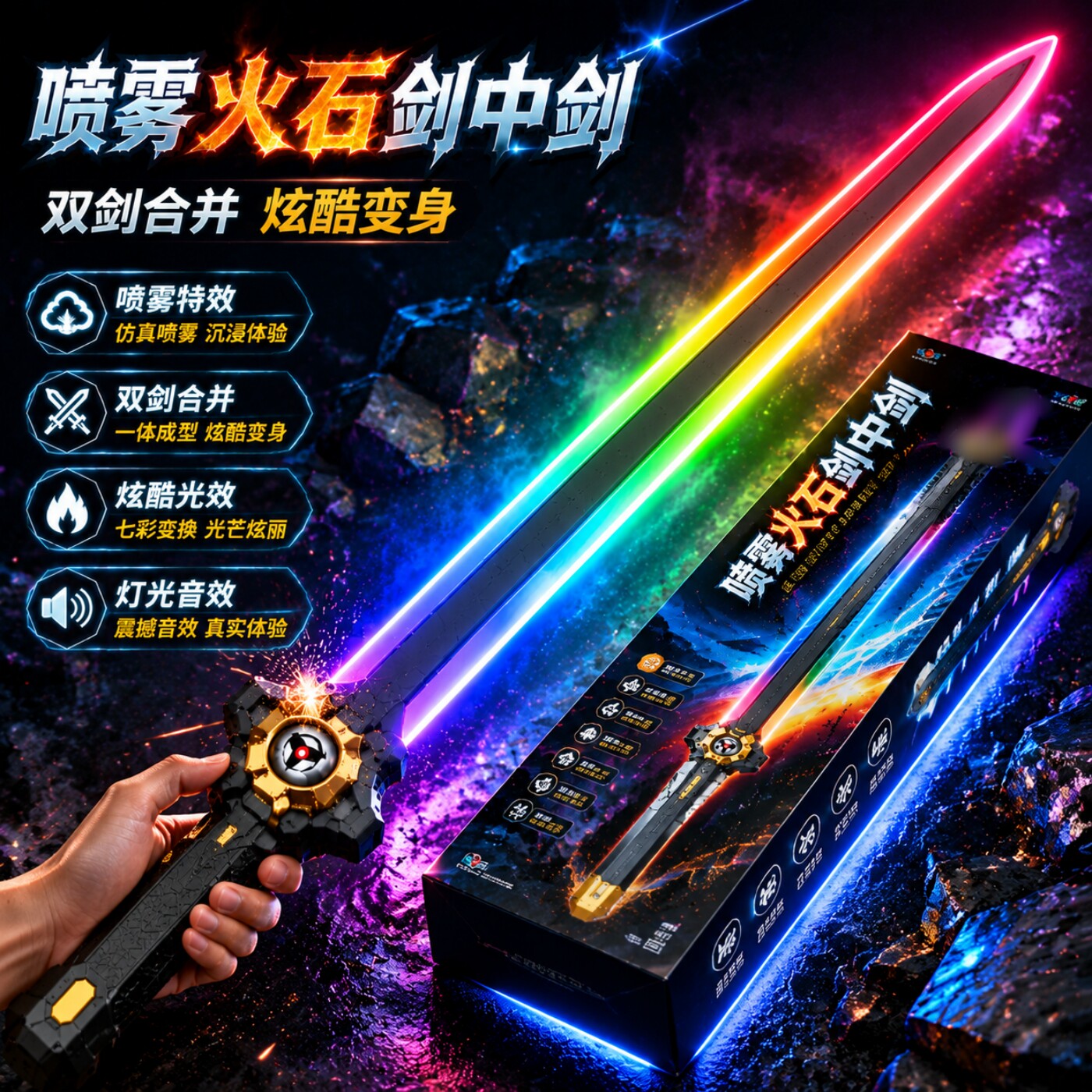 2026网红爆款拔刀发光火花剑中剑玩具激光刀宝剑儿童男孩生日礼物