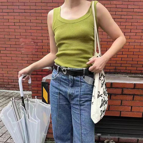 羊毛圆领套头纯色背心舒适