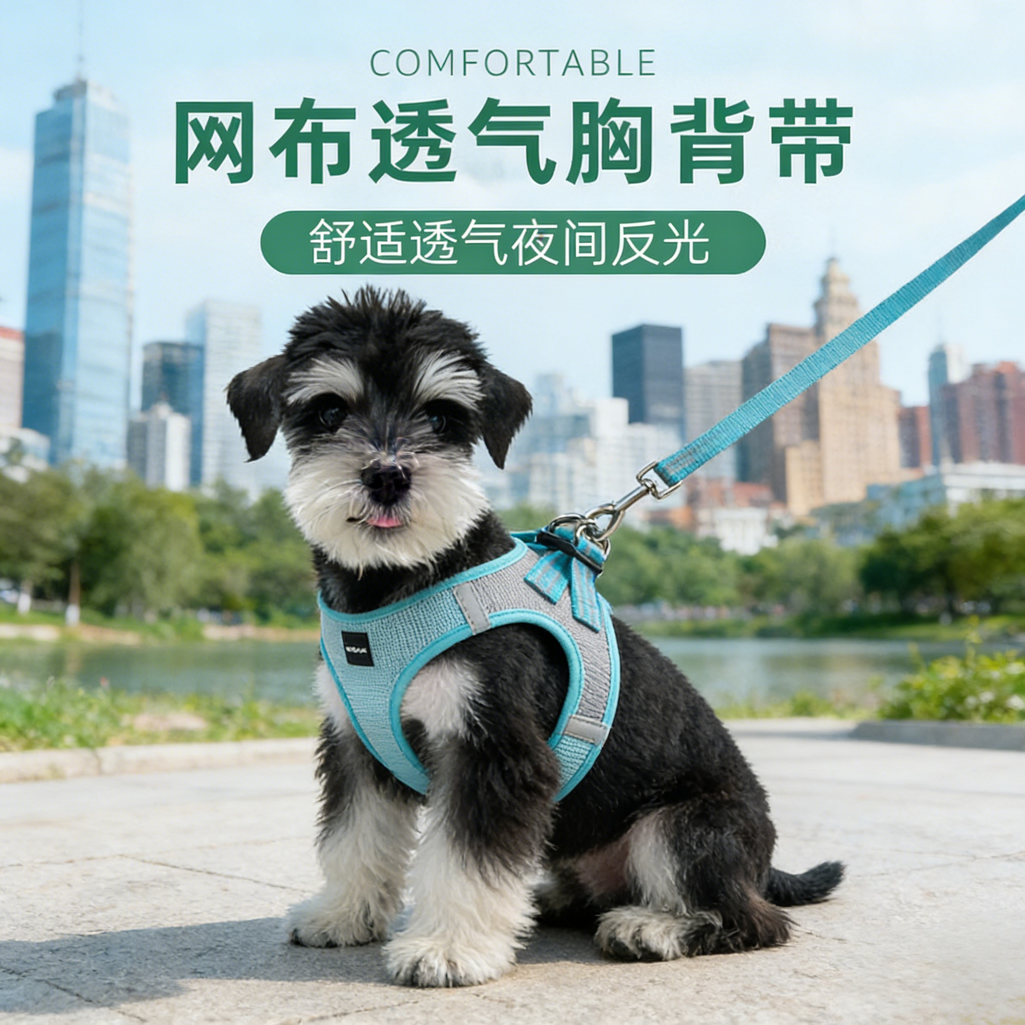 狗狗胸背牵引绳时尚耐用舒适透气网布胸背带套装中小型犬比熊泰迪