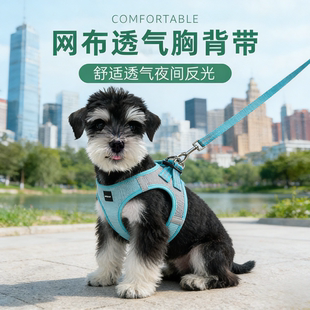 狗狗胸背牵引绳时尚 中小型犬比熊泰迪 耐用舒适透气网布胸背带套装