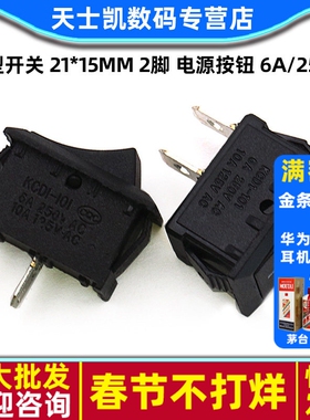 船型开关 21*15mm 2脚 电源按钮 6A/250V 翘板船形二脚开关(2个)