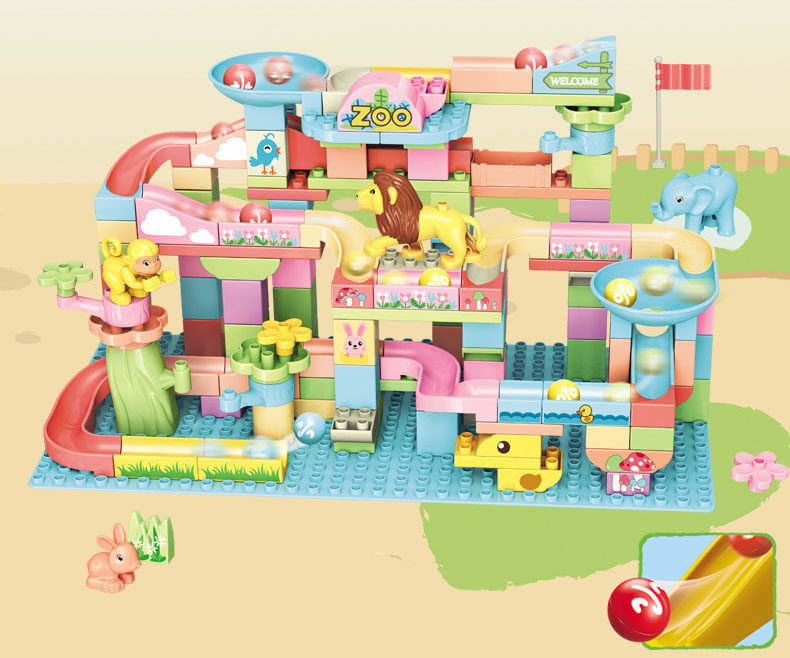 兼容乐高大颗粒动物乐园积木启蒙动物滑道拼装小球滑梯玩具猴子